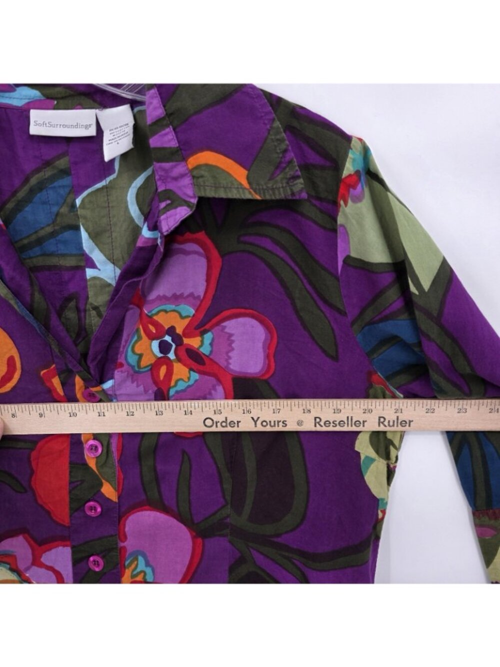 Soft Surroundings Tunic Shirt Women L Purple Floral Pockets Boho Artsy Lagenlook - Picture 13 of 15